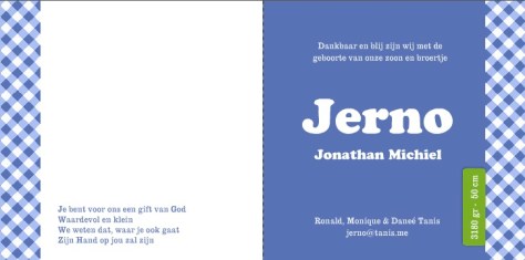 Geboortekaartje Jerno Tanis